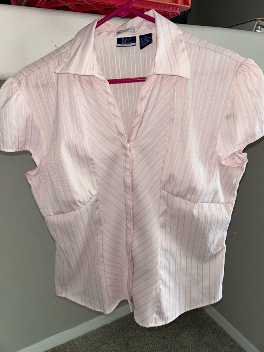 D.C.C. Pink Striped Short-Sleeve Button Front Blouse
